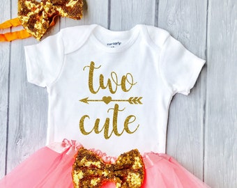 Second birthday outfit girl, 2nd Birthday Outfit Girl, Two Cute, Pink and Gold  Tutu Birthday Outfit, 2nd Birthday Shirt
