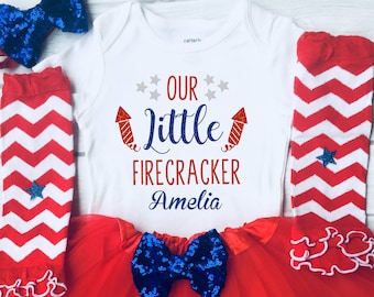 Girls 4th of July Outfit Girl Fourth of July Outfit 4th of July Shirt Little Fire Cracker Baby Independence Day 1st  4th of July Girl