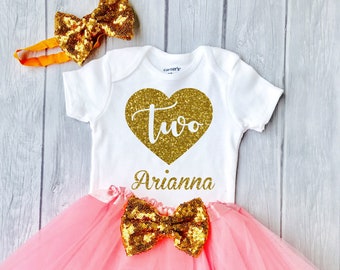 2nd Birthday Outfit Girl Second Birthday Outfit Pink and Gold Second Birthday Outfit 2nd Birthday Tutu 2nd Birthday Shirt Girl Personalized