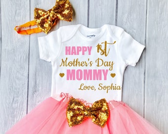 Happy 1st Mothers Day Mommy, Personalized First Mothers Day Outfit Baby Girl, My 1st Mothers Day Gift from Baby