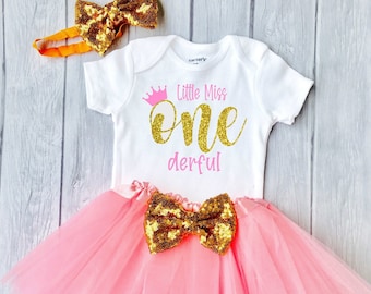 Little Miss ONEderful Outfit, Personalized 1st Birthday Outfit, Pink and Gold Cake Smash Outfit, 1st birthday Outfit Girl Birthday