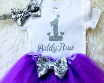 Lavender & silver birthday,One year old outfit 1st birthday outfit Baby girl 1st birthday princess