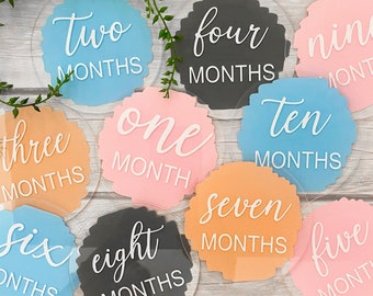 Acrylic Baby Monthly Milestone Discs, 12 Month Set + "hello world" disc