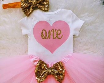 First Birthday Outfit, 1st birthday girl outfit, Cake Smash Outfit, 1st Birthday Outfit, Pink and Gold Birthday, First Birthday Photo Prop