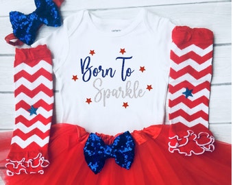 Born to Sparkle, Girls 4th of July Outfit, Girl Fourth of July Outfit, 4th of July Shirt, Baby Independence Day, 1st  4th of July Girl