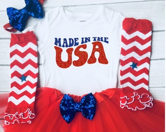 Made in the USA, Girls 4th of July Outfit, Girl Fourth of July Outfit, 4th of July Shirt, Baby Independence Day, 1st  4th of July Girl