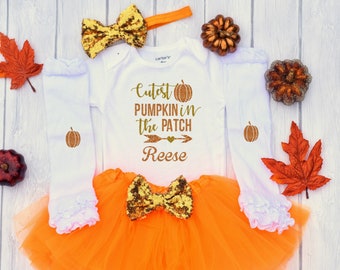 Cutest Pumpkin in the Patch, 1st Halloween Outfit, Baby First Halloween Outfit, Baby Girl Fall Clothes, Thanksgiving Outfit for girls