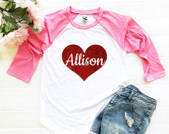 Girls valentines shirt, Personalized Girls Valentine Day Shirt, Kid Valentine Outfit, Valentine Gift for Girl, Red Heart with Name