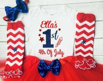 Girls 1st 4th of July First 4th of July outfit baby girls red white and blue tutu outfit girls first 4th of july dress