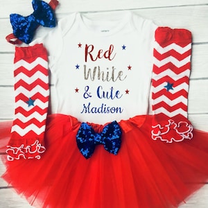 Baby Girl 4th Of July Outfit , Red White and Cute, 1st Fourth of July Girl, Baby Girls Clothing Set, First Fourth of July Outfit bild 1