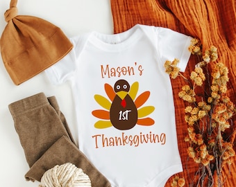 First Thanksgiving Outfit Boy, 1st Thanksgiving Turkey Bodysuit Baby Boy, personalized Turkey Day Baby clothes