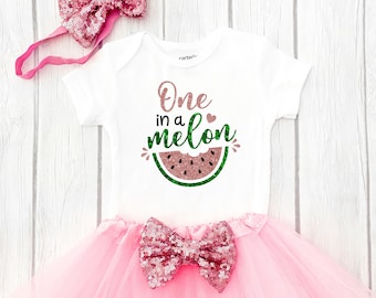 Watermelon First Birthday Outfit, Personalized 1st Birthday Girl Outfit, Pink and Green Birthday, One in a Melon, Girl Birthday Outfit
