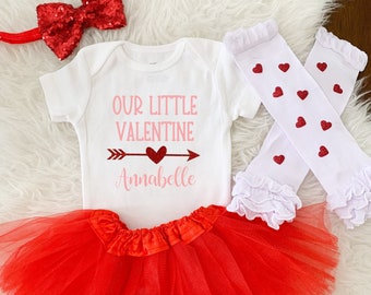 Our Little Valentine Valentines Outfit Baby Girl 1st Valentines Outfit Valentines Tutu Outfit Valentine's Day Shirt - Personalized Name