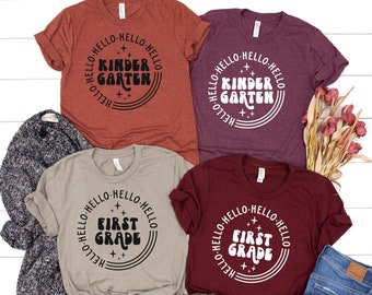 Hello Kindergarten Teacher Shirts, Back to School Shirts For Teachers ,  Personalized Teacher Team Shirt ,Tee, BTS Shirt