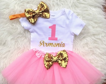 Baby Girl 1st Birthday Outfit, 1st Birthday Girl Outfit, First birthday girl outfit , girls 1st birthday, cake smash outfit, Pink and Gold