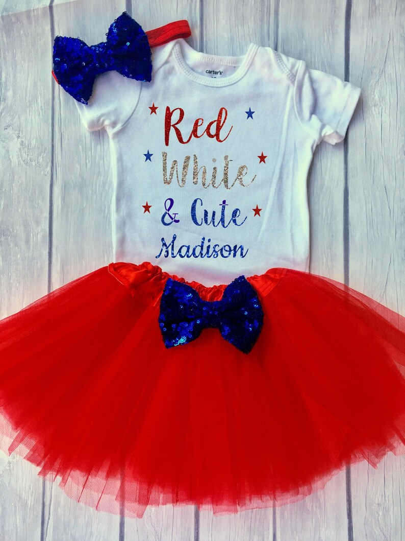 Baby Girl 4th Of July Outfit , Red White and Cute, 1st Fourth of July Girl, Baby Girls Clothing Set, First Fourth of July Outfit bild 2