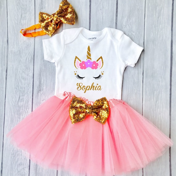 Unicorn Birthday Outfit Unicorn Shirt Pink And Gold Tutu Etsy