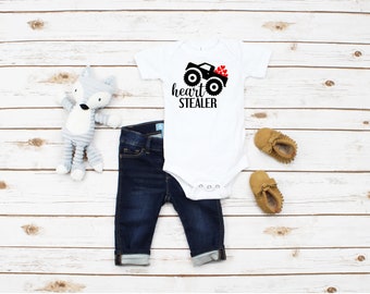 Boys Valentine's Day Shirt - Little Heart Stealer  First Valentines Outfit Personalized With Name