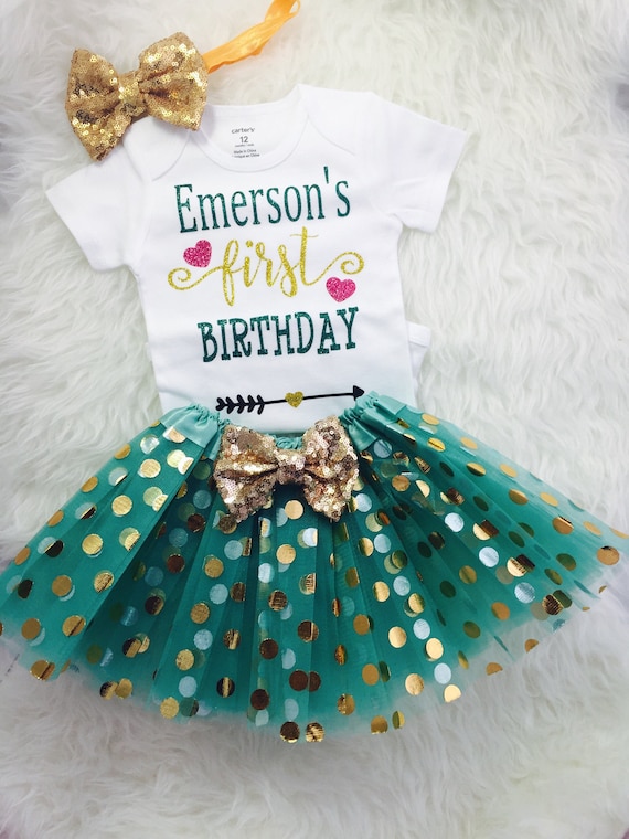 Teal and Gold First Birthday Outfit Birthday Princess One Year Old