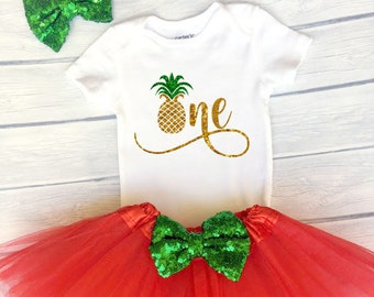 First Birthday outfit, Pineapple One, Summer Birthday outfit, Birthday Girl Luau Outfit