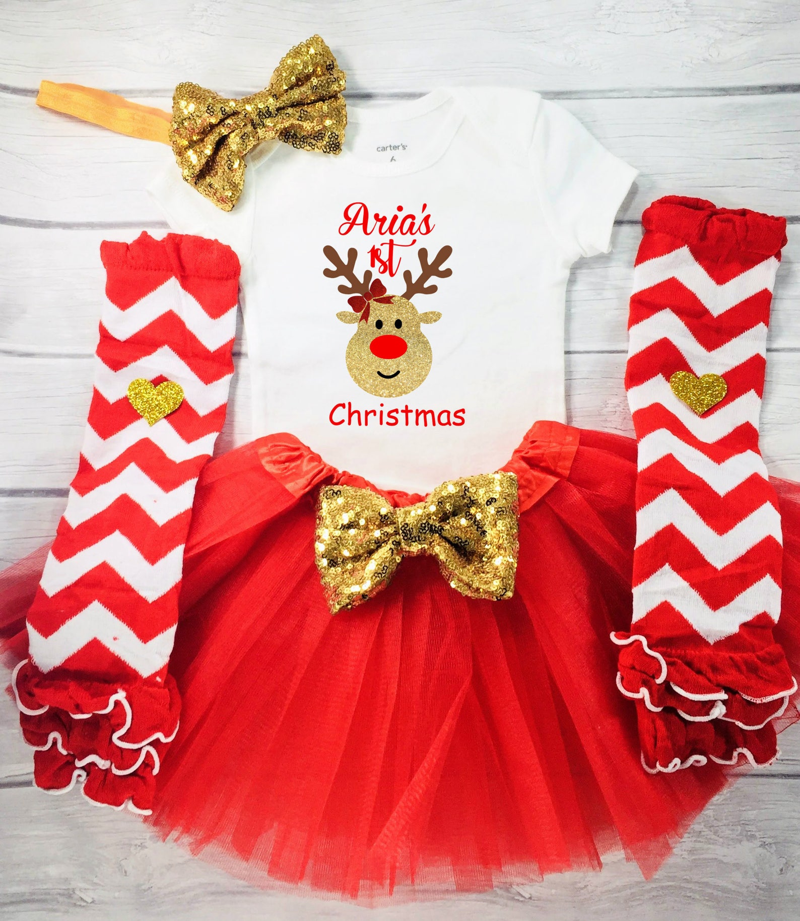Baby Girl 1st Christmas Outfit My First Christmas Outfit Etsy