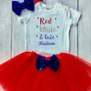 Baby Girl 4th Of July Outfit , Red White and Cute, 1st Fourth of July Girl, Baby Girls Clothing Set, First Fourth of July Outfit bild 7