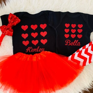 Girls Valentine&#39;s Day Outfit Black, Girls Valentines Shirt, Heart Shirt, Baby Girl Valentine Day Outfit, Heart shirt outfit