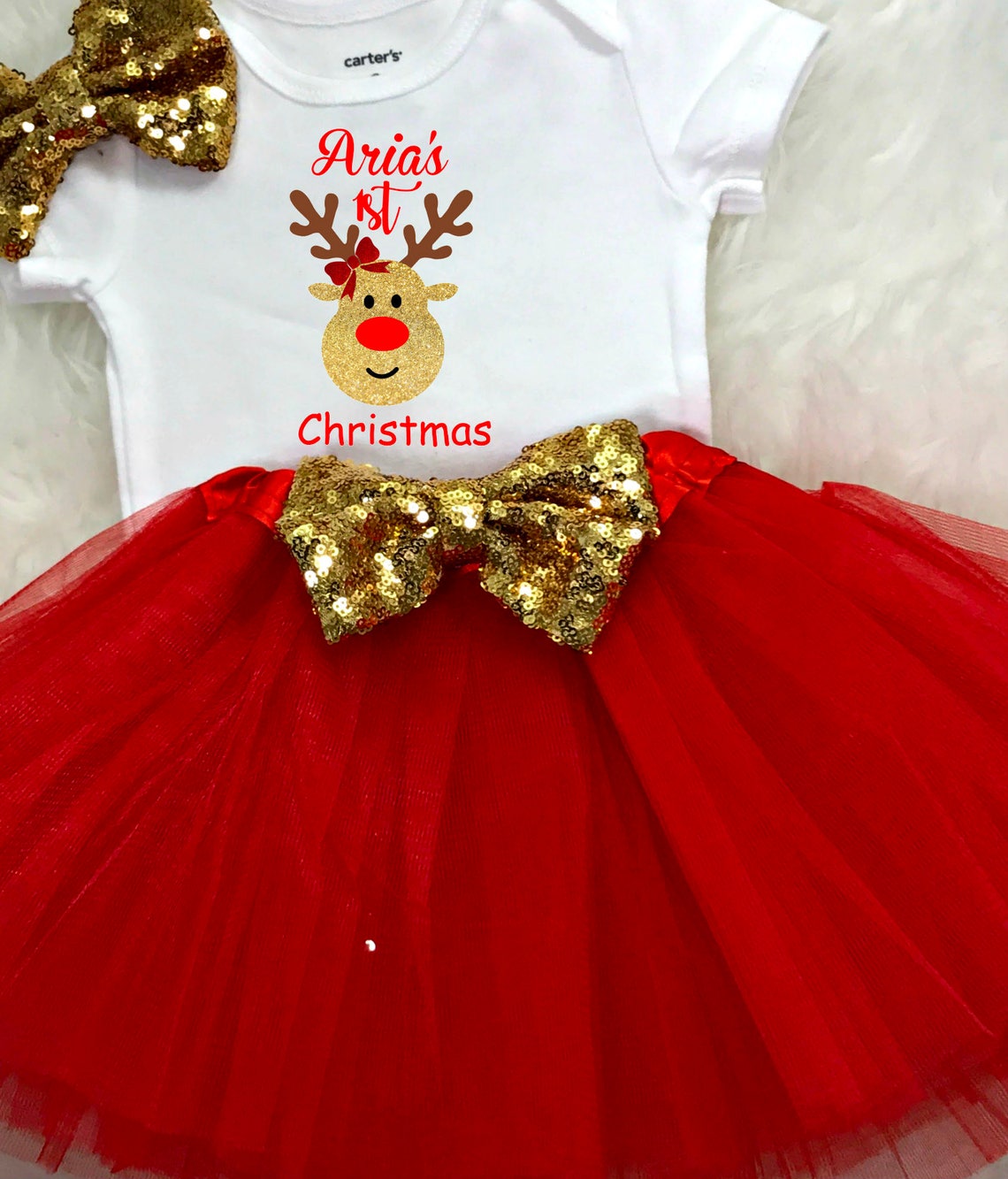 Baby Girl 1st Christmas Outfit My First Christmas Outfit Etsy