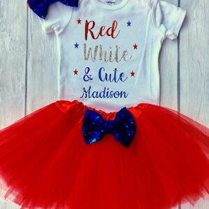 Baby Girl 4th Of July Outfit , Red White and Cute, 1st Fourth of July Girl, Baby Girls Clothing Set, First Fourth of July Outfit bild 6