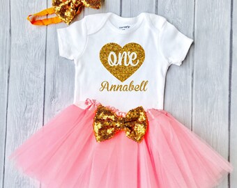 1st birthday girl outfit, 1st birthday outfit Baby Girl First Birthday Outfit Pink and Gold Birthday, Cake Smash Outfit, One Cake Topper