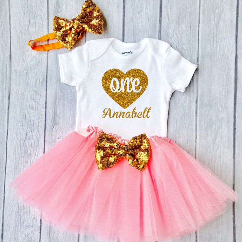 1st birthday girl outfit, 1st birthday outfit Baby Girl First Birthday Outfit Pink and Gold Birthday, Cake Smash Outfit, One Cake Topper image 1