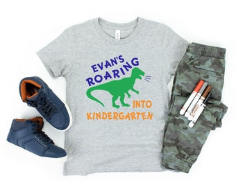 Roaring into Kindergarten, Boys Kindergarten Shirt, Boys Back to School Shirt, First Day of Kindergarten Shirt, Personalized