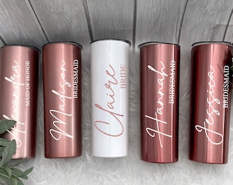Personalized Bridesmaid Tumblers, Rose Gold and White cups, Bridal Party Gift for her, Bachelorette Bridesmaid