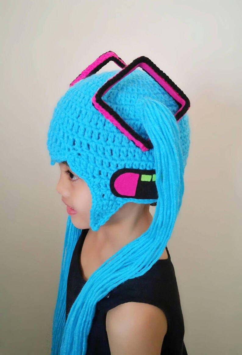 Hatsune Miku crochet wig hat,anime crochet wig hat,cosplay costume hat,miku costume,baby photo props,anime costume wig,hatsune miku,crochet image 3