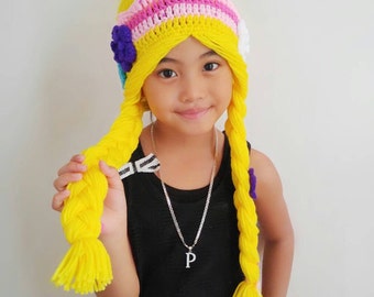 Rapunzel hat, crochet rapunzel hat,rapunzel crochet hat, princess hat,rapunzel crochet wig,rapunzel wig,rapunzel wig with braid,tangled hat