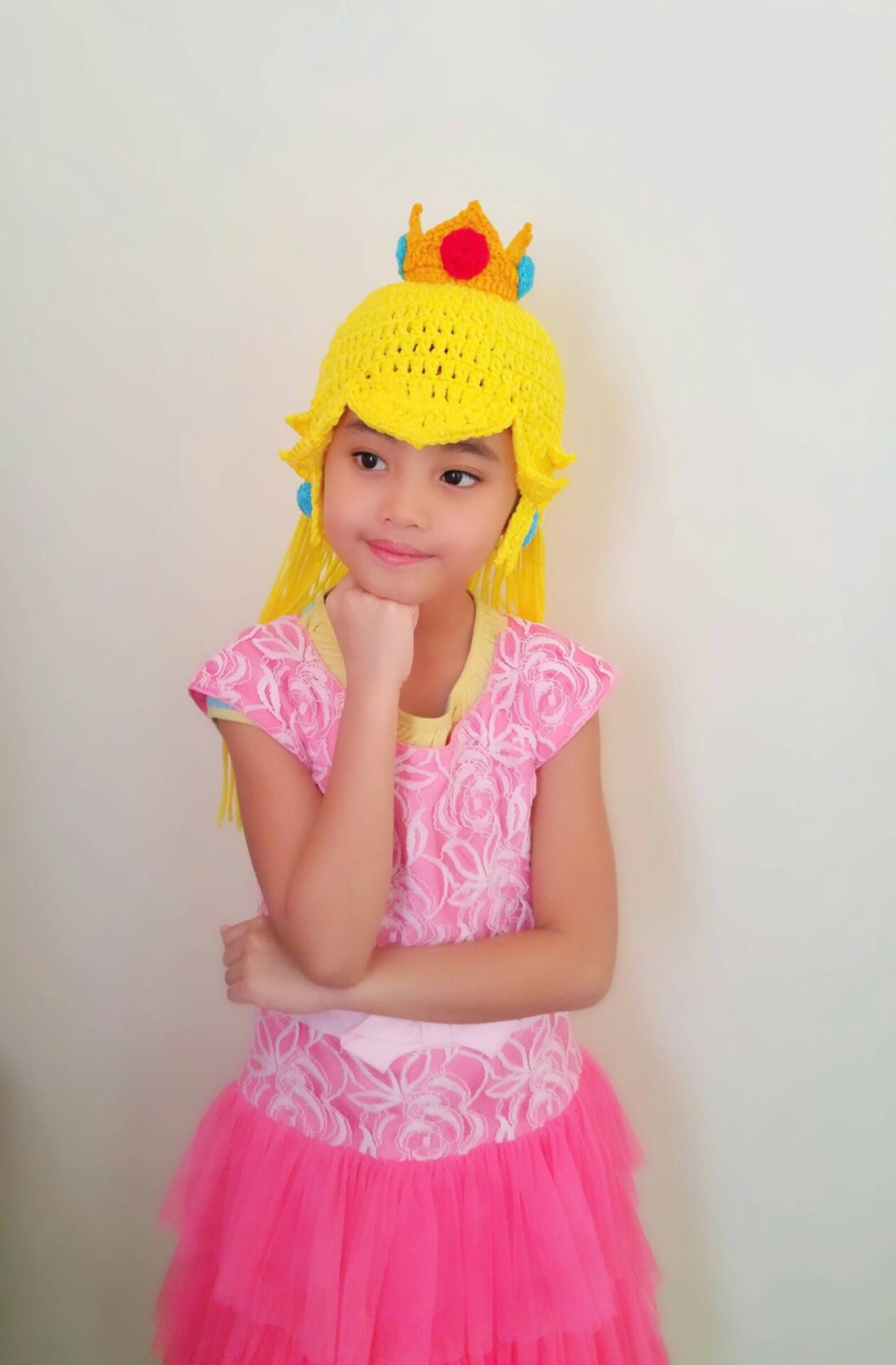 Princess Peach Crochet Wig Hat, Princess Hat Mario and Luigi,
