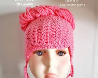 Anne Wheeler, The Greatest Showman wig hat, Anne Wheeler hat, pink wig, pink hat, Anne Wheeler crochet hat. Anne Wheeler wig hat, pink hair