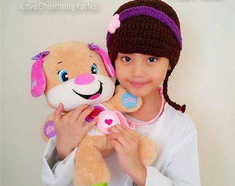 Doc Mcstuffins hat, Doctor Mcstuffins wig hat, disney wig hats, doctor costume, doc mcstuffins crochet hat, mcstuffins crochet wig, crochet