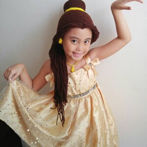 Belle, belle hat, Disney Princess belle wig or hat, belle costume hat, disney princess costume, belle crochet hat, beauty and the beast hat image 3