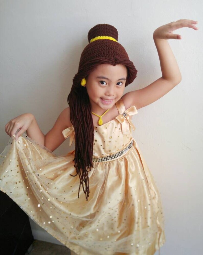 Belle, belle hat, Disney Princess belle wig or hat, belle costume hat, disney princess costume, belle crochet hat, beauty and the beast hat image 3