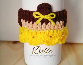 Belle coffee cup cozy, cup cozy, crochet cup cozy disney cup cozy, tumbler cozy, coffee cozy, mug cozy,cup cozy, cup wrap, mug wrap cozy