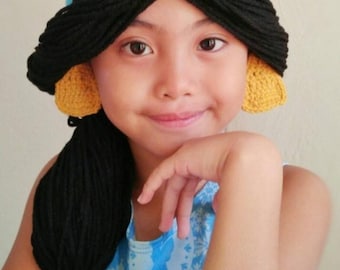 Princess jasmine wig crochet hat,disney princess crochet hat,baby disney hat,jasmine disney costume,crochet character hat,babies to adult