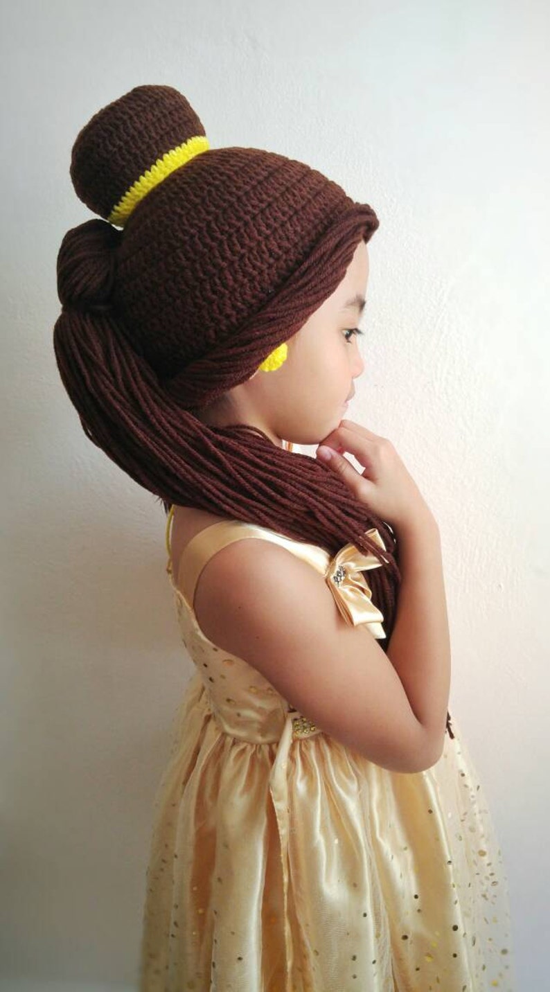 Belle, belle hat, Disney Princess belle wig or hat, belle costume hat, disney princess costume, belle crochet hat, beauty and the beast hat image 4