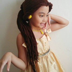 Belle, belle hat, Disney Princess belle wig or hat, belle costume hat, disney princess costume, belle crochet hat, beauty and the beast hat image 1
