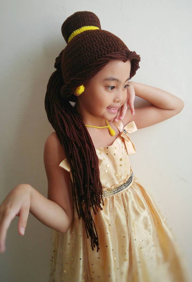 Belle, belle hat, Disney Princess belle wig or hat, belle costume hat, disney princess costume, belle crochet hat, beauty and the beast hat image 1