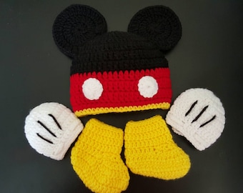 Juego de ganchillo de Mickey Mouse, accesorios fotográficos de bebé de minnie mickey, conjunto de disfraces de mickey minnie, conjunto de disfraces de mickey, conjunto de minnie, sombreros de personajes de ganchillo