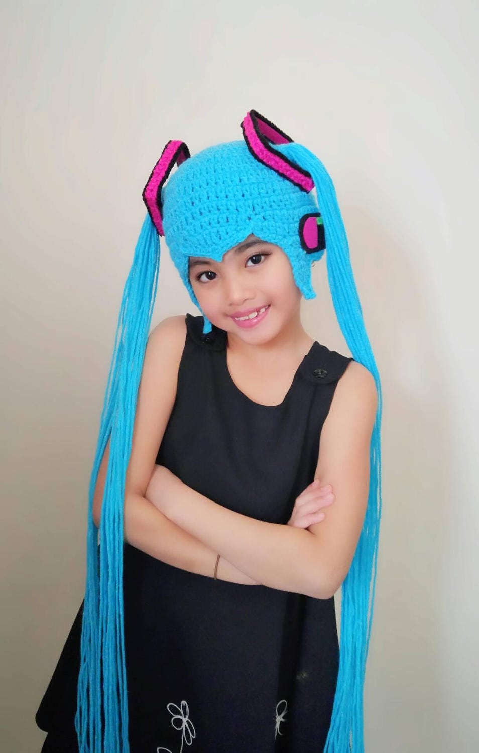 初音ミクかぎ針編みウィッグ帽子、アニメかぎ針編みウィッグ帽子