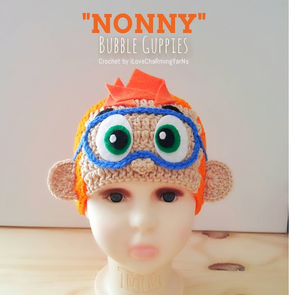 Nonny Bubble Guppies hat, nonny crochet hat, bubble guppies hat, nonny costume, crochet character hat, baby photo props, babies to adult hat