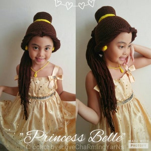 Belle, belle hat, Disney Princess belle wig or hat, belle costume hat, disney princess costume, belle crochet hat, beauty and the beast hat image 2