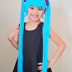 Hatsune Miku crochet wig hat,anime crochet wig hat,cosplay costume hat,miku costume,baby photo props,anime costume wig,hatsune miku,crochet image 4